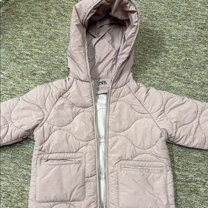 Zara Pink Puffer Quilted Design Jacket with Hood